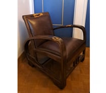 Fauteuil rétro en teck et cuir Cocktail Scandinave