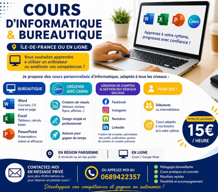 Cours Informatique Paris 1er ardt Paris - Photos Vivastreet Cours d'informatique et bureautique