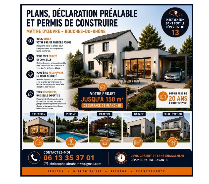 Service immobilier Les Pennes Mirabeau Bouches-du-Rhône - Photos Vivastreet PLANS, DÉCLARATIONS PRÉALABLES ET PERMIS DE CONSTRUIRE