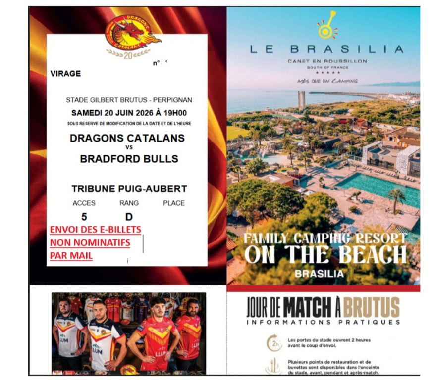 Evenements sportifs Pyrénées-Orientales Perpignan - Photos Vivastreet 2 places Dragons Catalans vs Bradford Bulls samedi 20 juin
