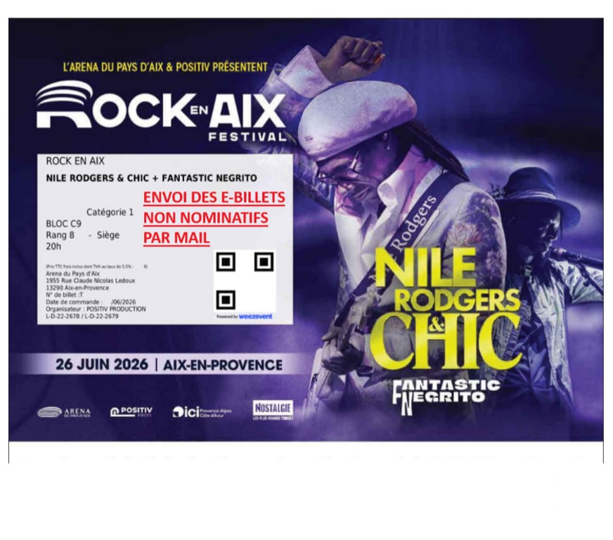 Spectacles Bouches-du-Rhône Aix en Provence - Photos Vivastreet 2 places concert Nile Rodgers & Chic + Fantastic Negrito