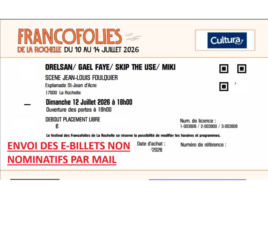 Spectacles Charente-Maritime La Rochelle - 17000 - Photos Vivastreet 1 place pour Les Francofolies dimanche 12 juillet (ORELSAN)