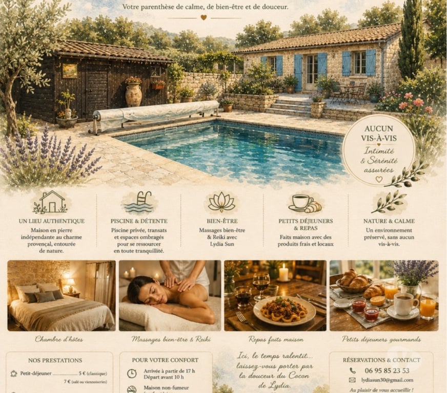 location saisonniere Gard Ners - 30360 - Photos Vivastreet « Le Cocon de Lydia : chambre d’hôtes »