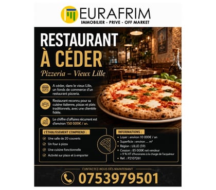 Commerce a Vendre Lille Lille - Photos Vivastreet RESTAURANT PIZZERIA à CEDER dans le VIEUX LILLE (59)