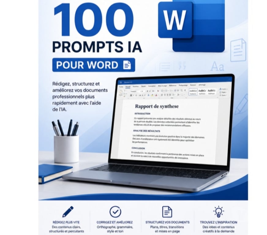 Informatique Gironde Bordeaux - Photos Vivastreet ProjectFlow – Pack 100 Prompts IA pour Word – 21 €