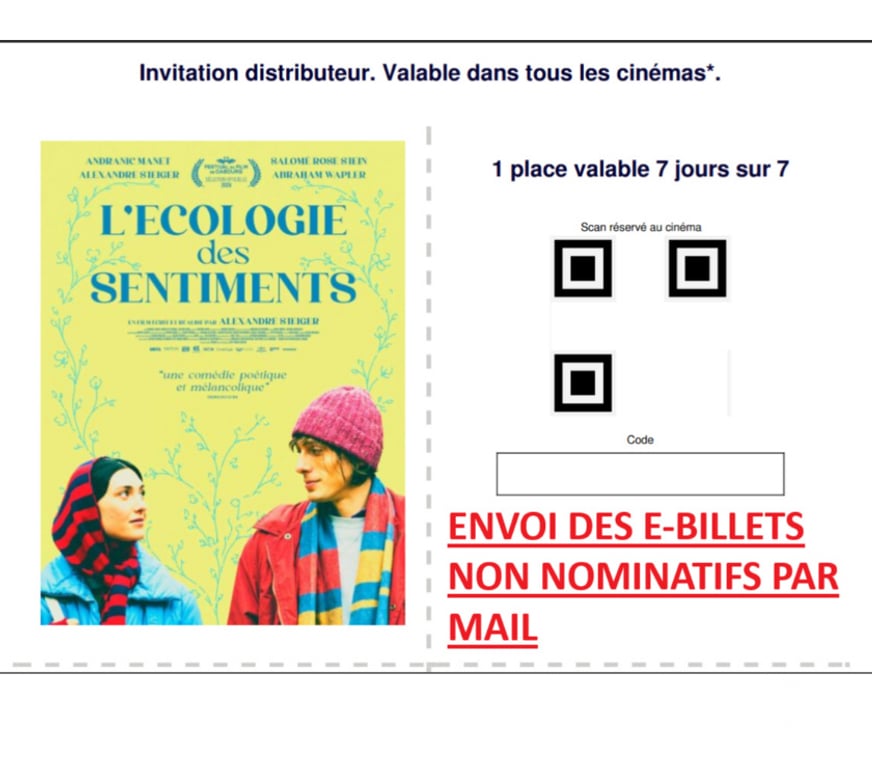 Spectacles Haute-Garonne Fonsorbes - 31470 - Photos Vivastreet 2 places de cinéma pour "L'Écologie des sentiments"