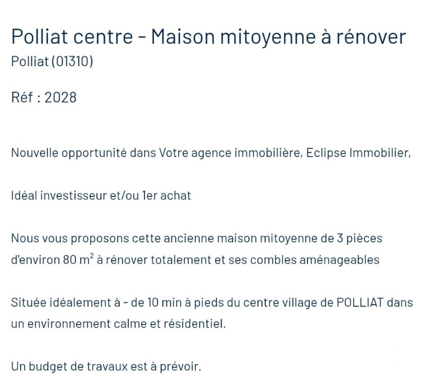 Vente Maison Ain Polliat - 01310 - Photos Vivastreet Maison a renover
