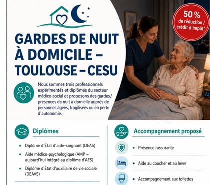 Aides à domicile Toulouse Toulouse - Photos Vivastreet Gardes de nuit à domicile – Toulouse – CESU