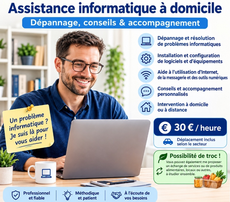 Dépannage ordi Mac / PC / portable Loire-Atlantique Nort sur Erdre - 44390 - Photos Vivastreet Assistance informatique à domicile