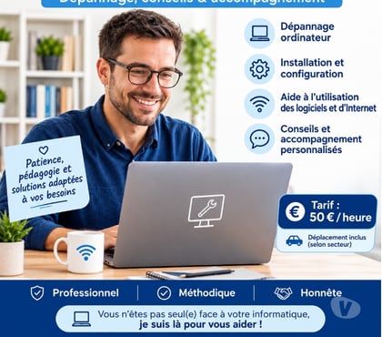 Dépannage PC à domicile - Création de sites internet Nort sur Erdre Loire-Atlantique - Photos Vivastreet Assistance informatique à domicile