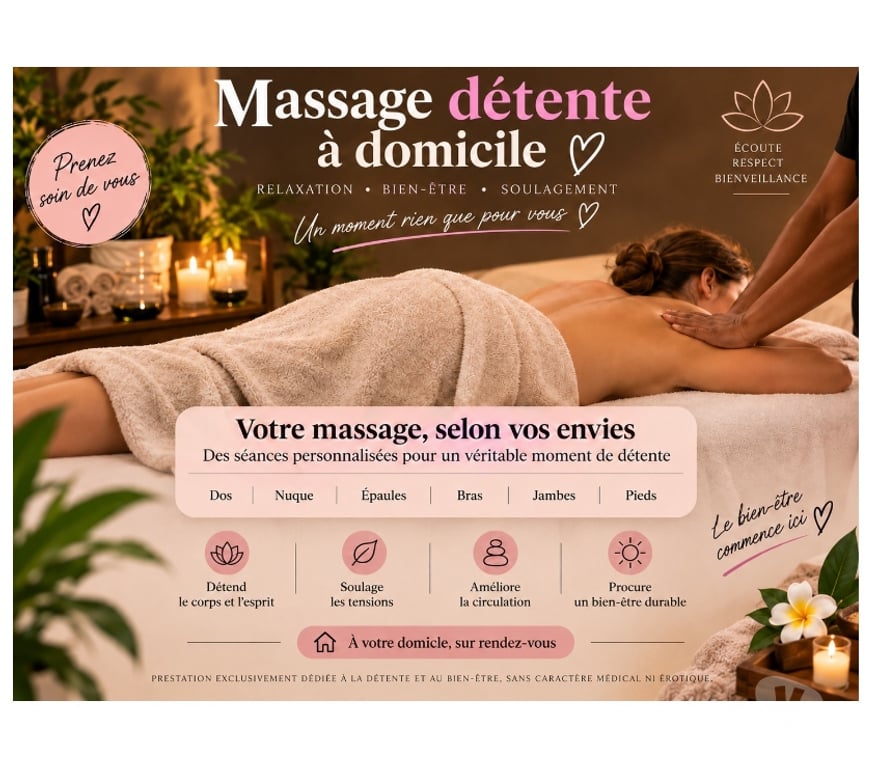 Massages Hauts-de-Seine Nanterre - 92000 - Photos Vivastreet 🌸 MASSAGE DÉTENTE PERSONNALISÉ À DOMICILE 🌸