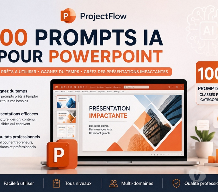 Informatique Gironde Bordeaux - Photos Vivastreet ProjectFlow – Pack 100 Prompts IA pour PowerPoint-19€