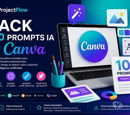 Informatique d'occasion Bordeaux Bordeaux - Photos Vivastreet ProjectFlow – Pack 100 Prompts IA pour Canva-17€
