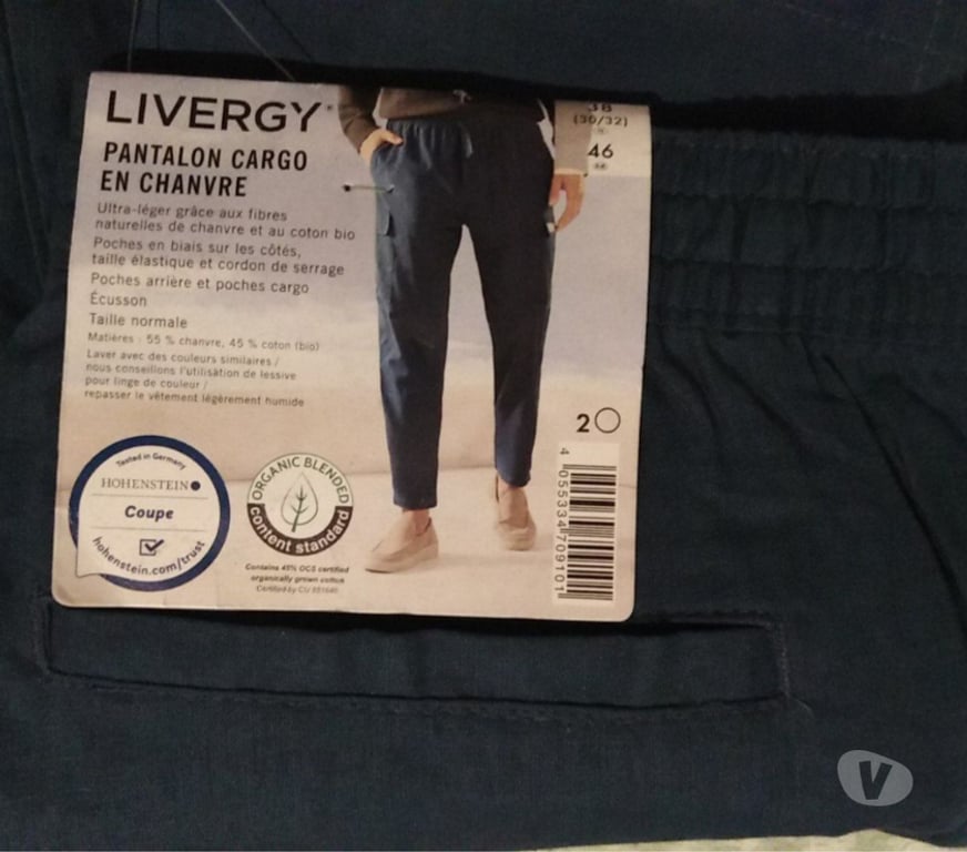 Vêtements occasion Rhône Lyon - Photos Vivastreet Pantalon cargo en chanvre (bleu), taille 38 S, neuf