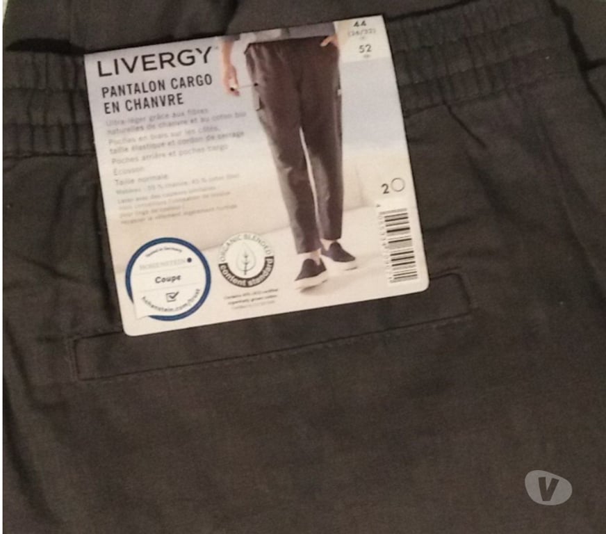 Vêtements occasion Rhône Lyon - Photos Vivastreet Pantalon cargo en chanvre (gris), T44 XL, neuf