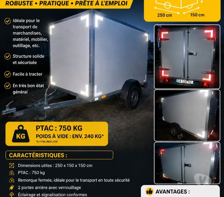 Equipements - Services Pas-de-Calais Beaumetz les Cambrai - 62124 - Photos Vivastreet 🚛 Remorque fermée 750 kg
