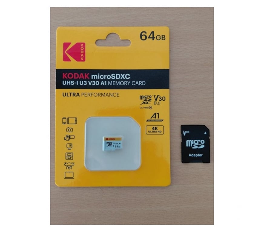 Informatique Rhône Lyon - Photos Vivastreet Carte Micro SD-XC 64Gb BLANC KODAK UHS-I V30 +ADAPTATEUR