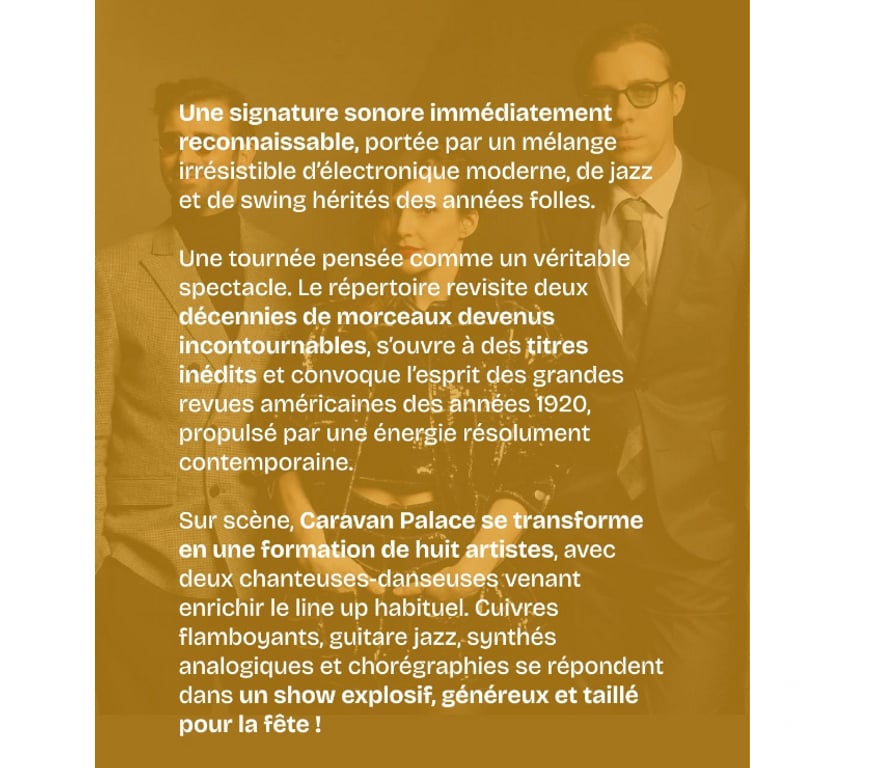 Spectacles Rhône Decines Charpieu - 69150 - Photos Vivastreet 2 billets pour Caravan Palace jeudi 15 octobre à Décines