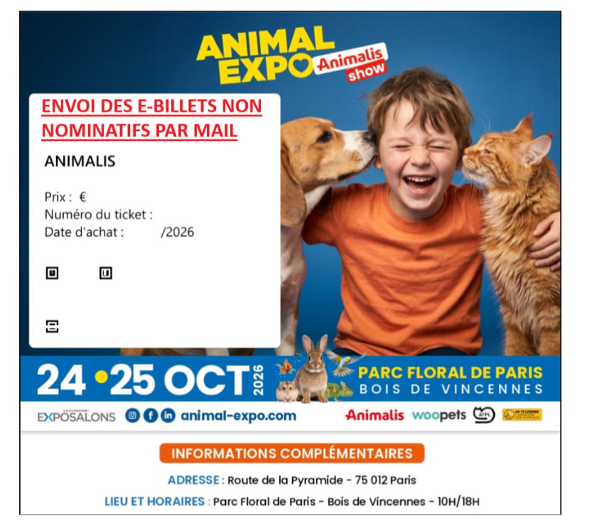 Spectacles Paris Paris 12ème ardt - 75012 - Photos Vivastreet 2 billets le salon Animal Expo les 24 et 25 octobre à Paris