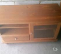 Solid wood tv unit with drawer and glass door