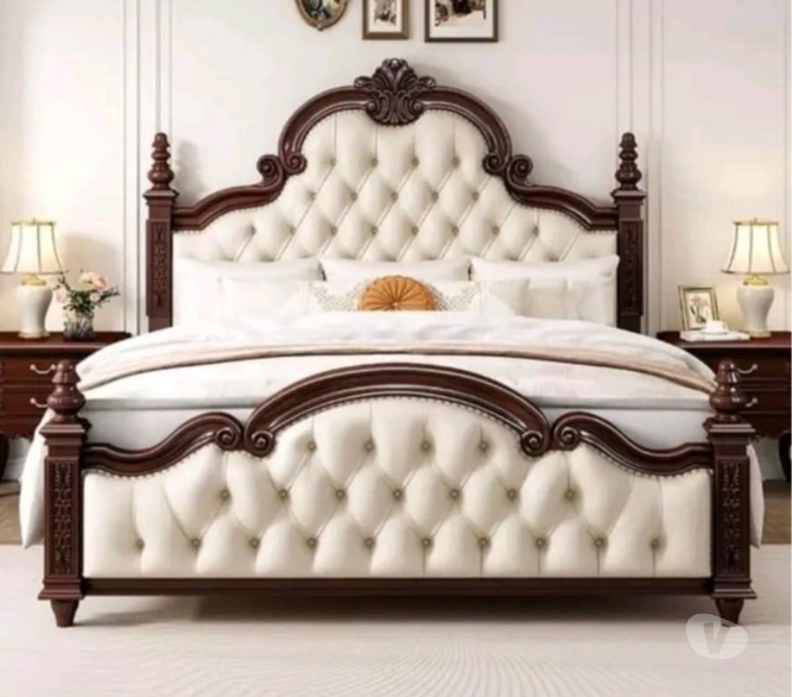 Furniture West Northamptonshire Long Buckby - West Northamptonshire - Photos for Luxury Carved Wood Bed Frame with Tufted Upholstered