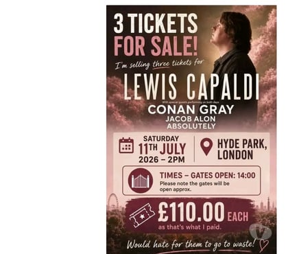 rugby tickets Hyde Park Central London - Photos for LEWIS CAPALDI CONAN GRAY