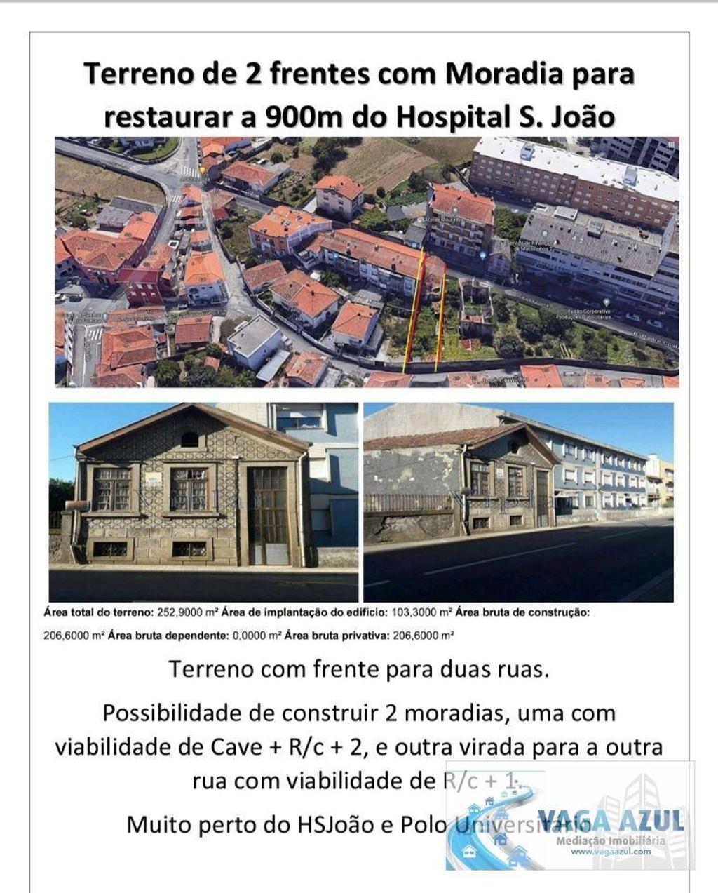Terrenos Matosinhos - Fotos para Terreno de 2 Frentes com Moradia para restaurar a 900 m do